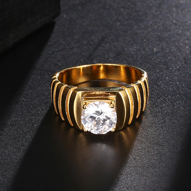 2019 Bling Iced Out кубического циркония кольцо IP Gold Filled Титан Нержавеющая сталь кольца