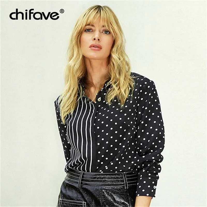 Women Casual Blouse Shirt Long Sleeve Female Stripe Dot Patchwork Spring Autumn Office lady Work Wear Shirts Top chifave |