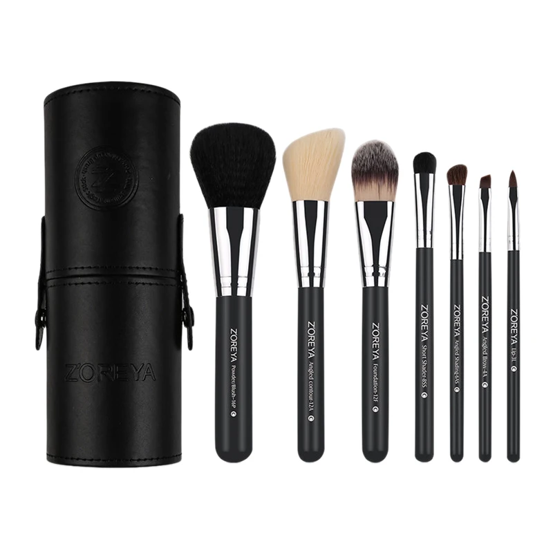 black Zoreya Brand 7Pcs Black Natural Goat Hair Lip Professional Makeup Brushes Blush Powder Foundation Eye Shadow Makeup Tools - Handle Color: black