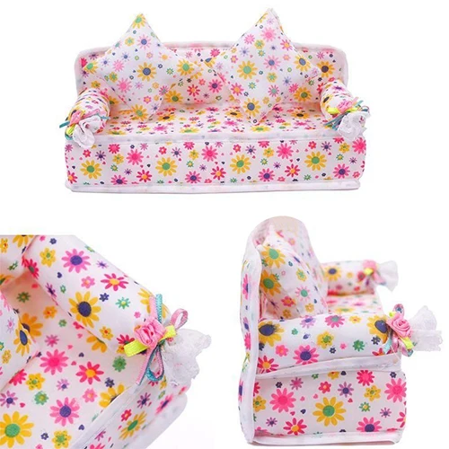 Мини-мебель для кукол цветок диван + 2 подушки кукольный дом аксессуары мебель