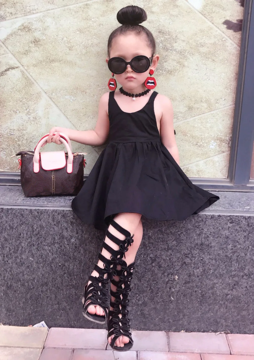 GOOPORSON/платье для маленьких девочек с открытой спиной черного цвета необычное