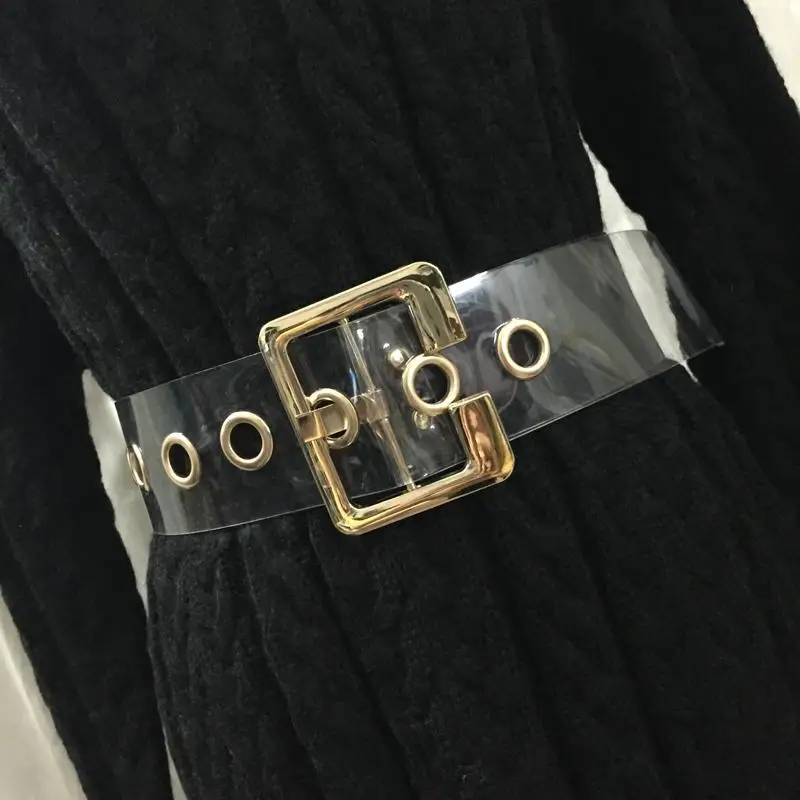 C buckle transparent Женский корсет с поясом на талии, широкий пояс, новинка, модная универсальная одежда для отдыха, прозрачный пояс для женщин, металлический пояс Q518 - Цвет: C buckle transparent