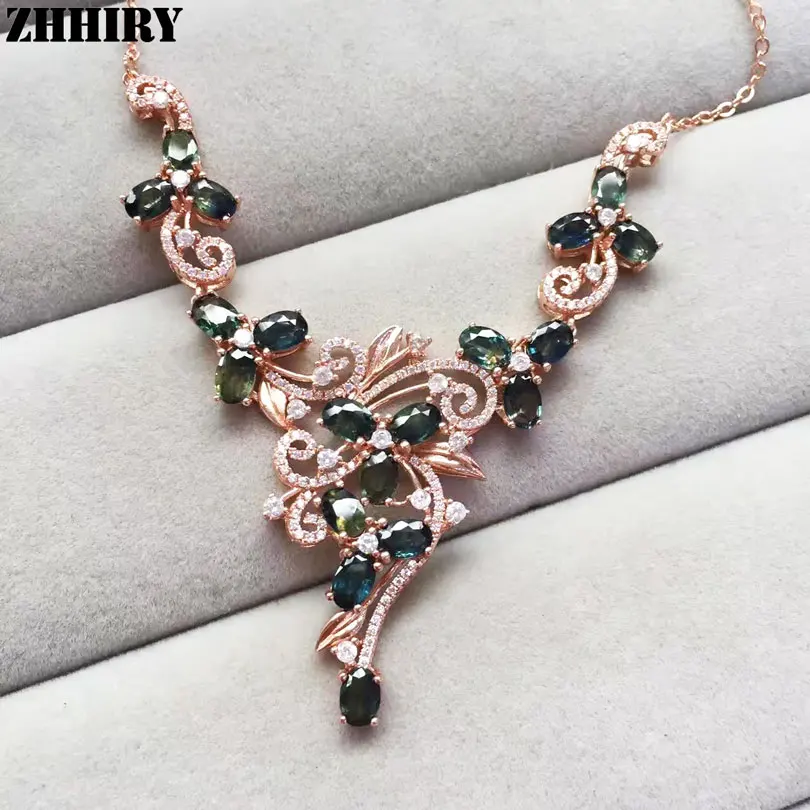 Женское ожерелье из серебра 925 пробы с сапфировым камнем|pendant jewelry|sapphire necklace925 sterling