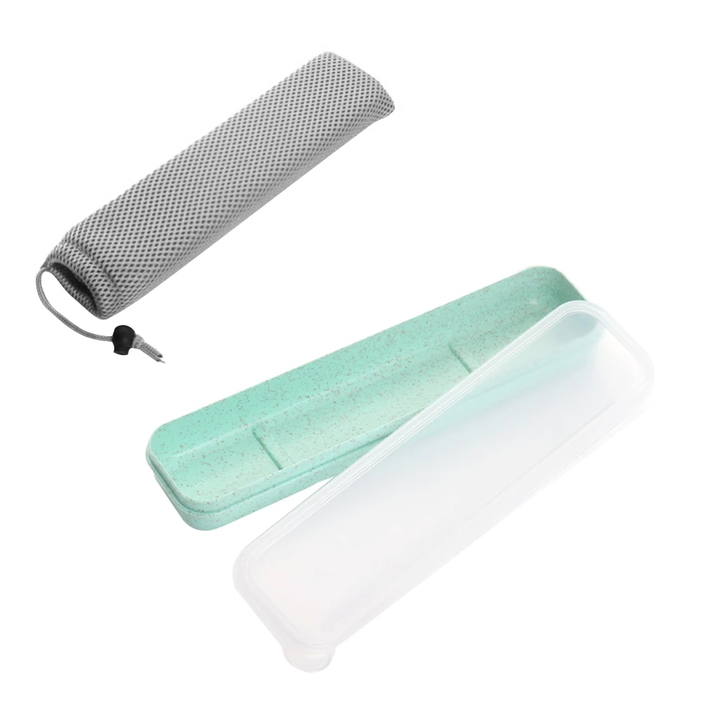 Зеленый Tableware Box Set With Storage Bag Home Durable Reusable Wheat Straw School Cutlery Outdoor Transparent Cover Travel Practical - Цвет: Зеленый