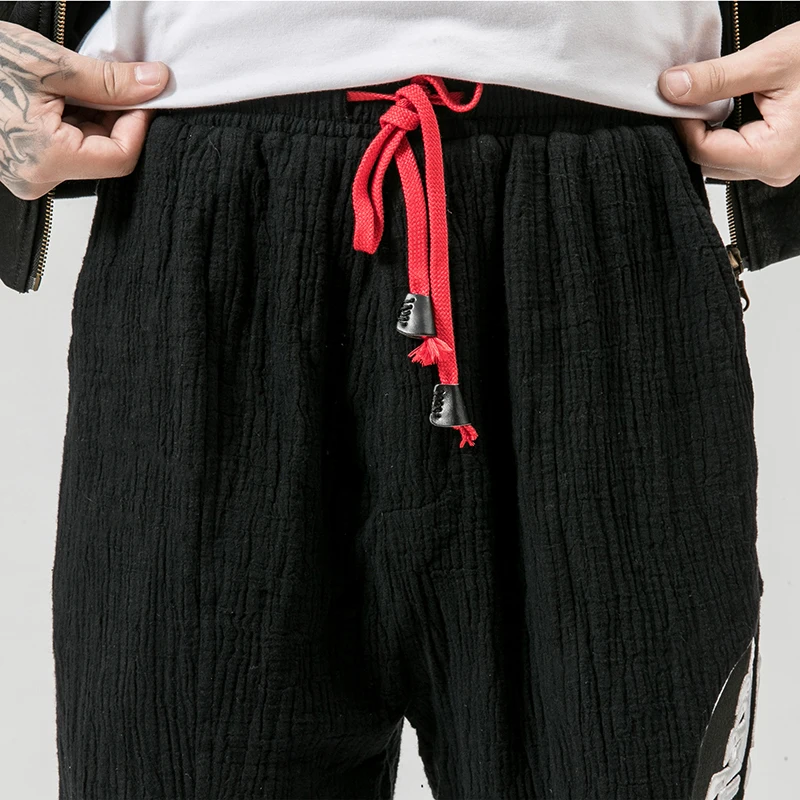 MRDONOO Chinese style men's cotton hemp pants trousers loose large size casual pants embroidery feet feet pants trousers K67
