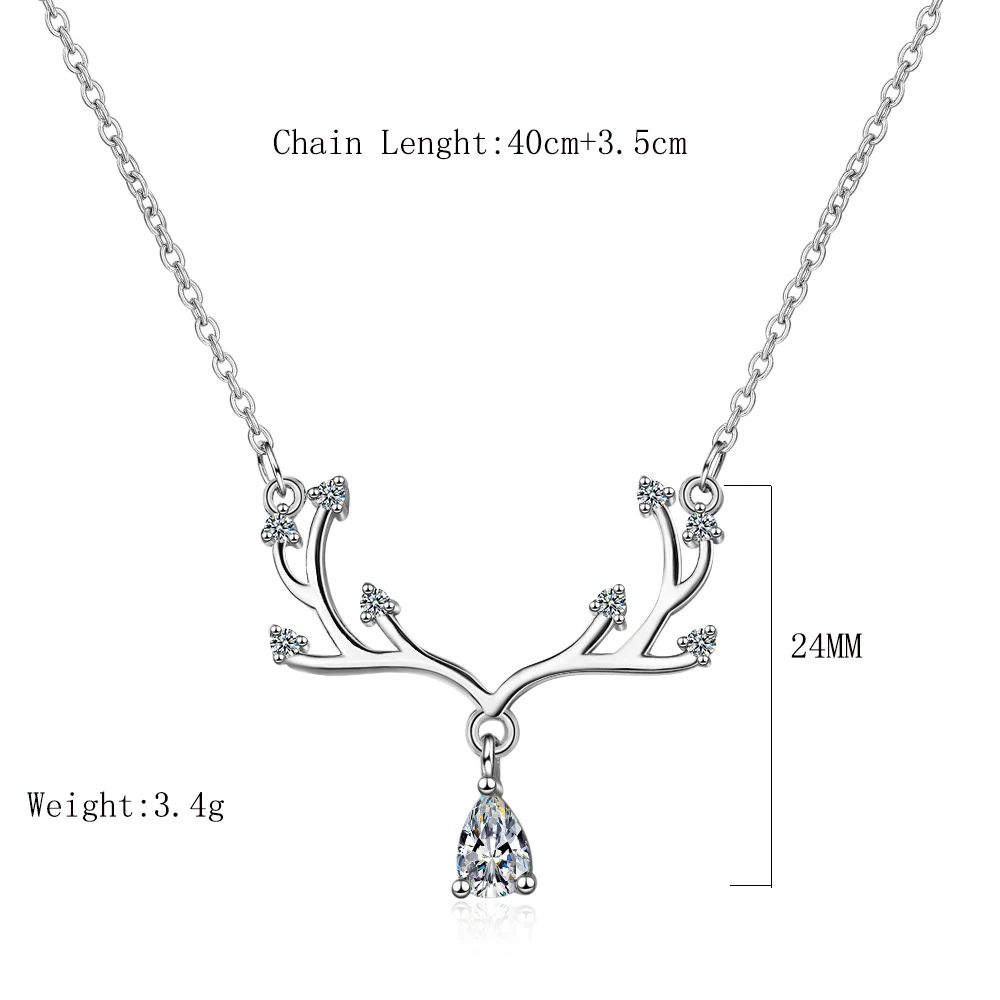 

MEYRROYU New 925 Silver Necklace Fashion Antlers Clavicle Chain Necklace Pendant Jewelry Lady Christmas Gift