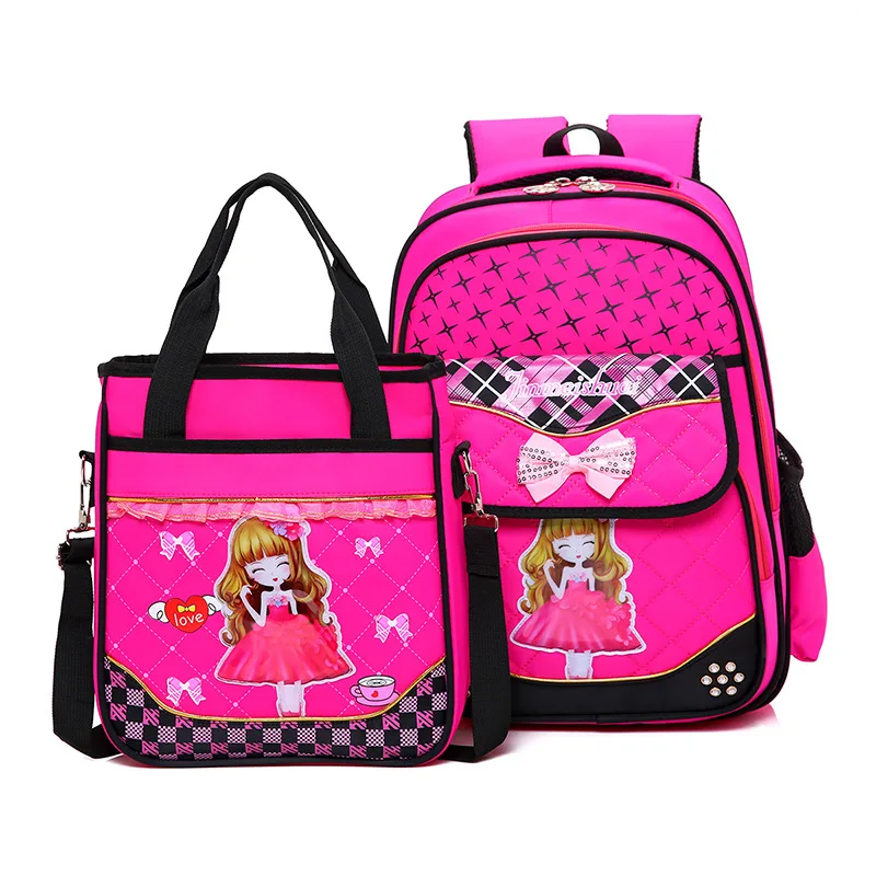 2019 Fashion Cartoon Printing Kids School Backpack for Girls High quality nylon princess school bags 2pcs/set children backpacks | Багаж и