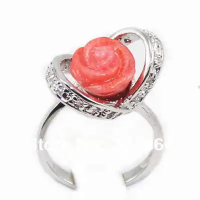 10 мм резные розовые коралловые розы цветок кольцо Размер: 7.8.9|ring size|rose flower ringflower ring