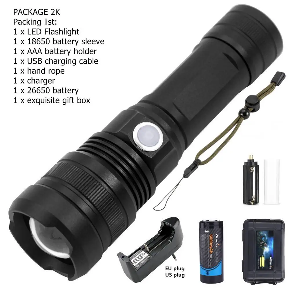 AloneFire P52 самый мощный фонарик ультра яркий XLamp XHP50 usb регулируемый фонарь с зумом для кемпинга, походов, аварийной ситуации - Испускаемый цвет: PACKAGE 2K