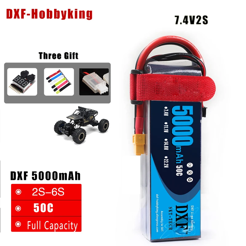 2018 dxf RC Lipo Батарея 7.4 В 5000 мАч 50c-100c 2 S Bateria для AKKU автомобилей Лодка Самолет Quadcopter