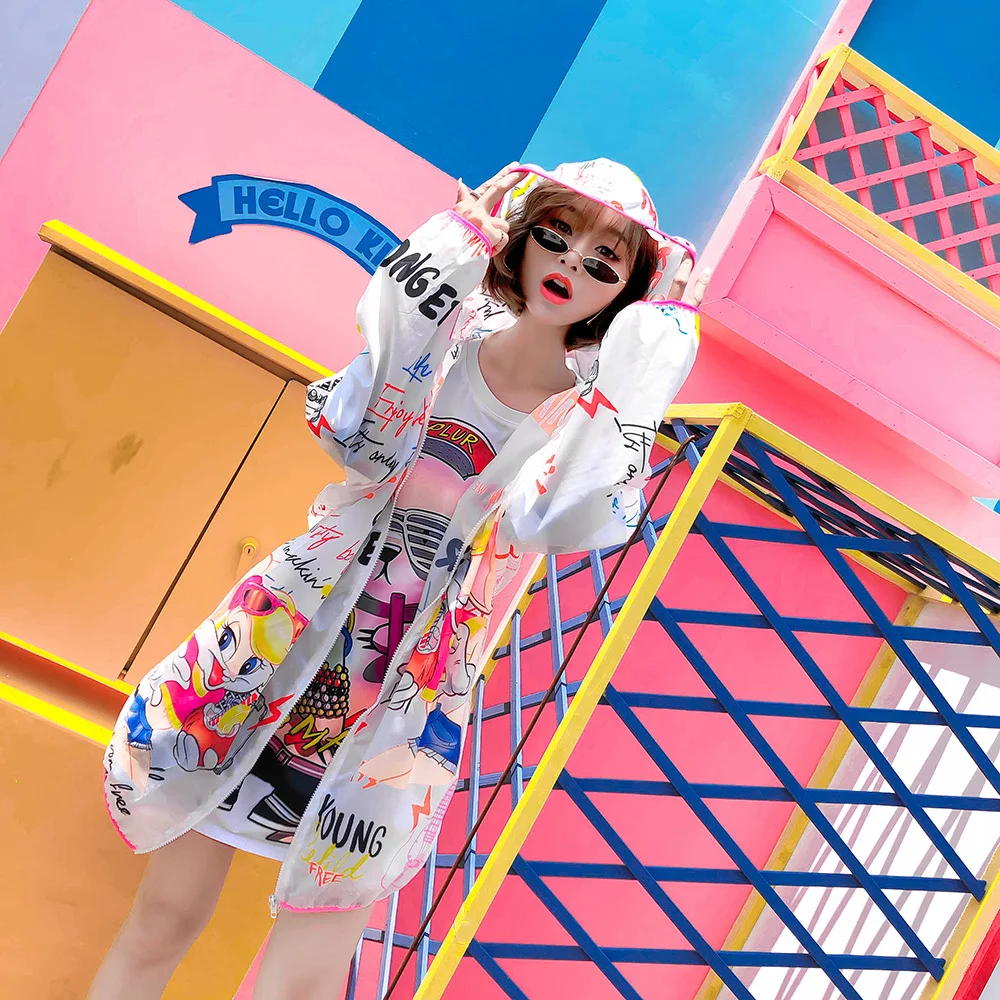 Vefadisa Letters Print Sun-Protection Coat 2018 Plus Size Summer Jacket Long Sleeve Hooded Coats and Outerwear Thin AD1538 | Женская