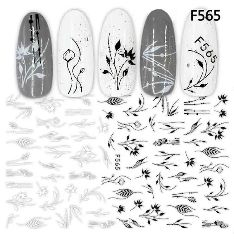 F565 1 шт 3D наклейки для ногтей, наклейки, цветы, листья, геометрические рисунки, слайдеры, искусство ногтей, тату, маникюрные украшения - Цвет: F565