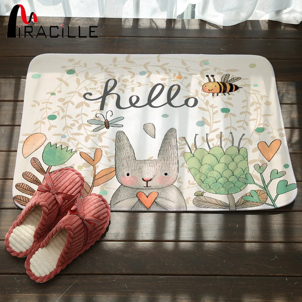 

Miracille Oriental Rug Cartoon Cute Rabbit Printed Carpet Door Mats for Kids Front Door Bed Kitchen Rugs Bathroom Non-slip Mat