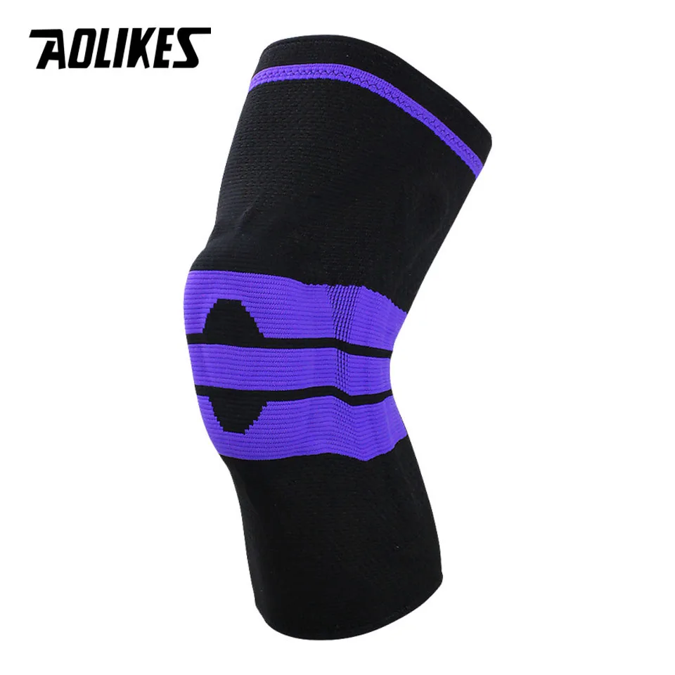 Black Blue AOLIKES, 1 шт., поддержка колена для фитнеса, бега, защита, для спортзала, спортивные подтяжки, наколенники, эластичные, нейлоновые, с силиконовой подкладкой, компрессионные наколенники - Цвет: Black Blue
