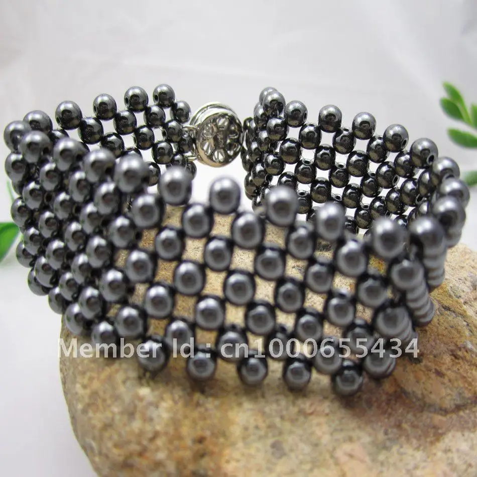 Потрясающая Бесплатная доставка! Браслет из чистого плетения с черным камнем