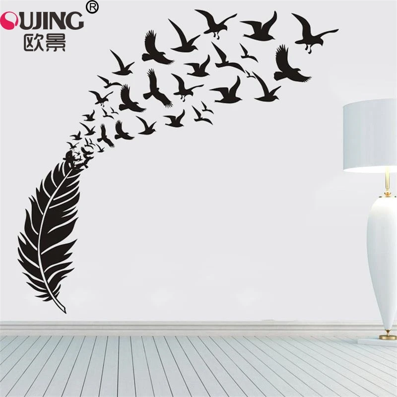 

Creative Large Feather Flying Birds Wall Sticker 160*170cm Home Decor Bedroom Living Room Wallpaper Carved Vinyl Art Wall Decals