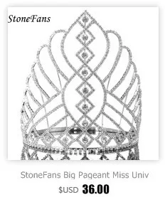 StoneFans ювелирные изделия для волос большая королева невесты Круглая Корона Свадебные цвета Круглый черный кубический цирконий Корона королевские тиары и короны