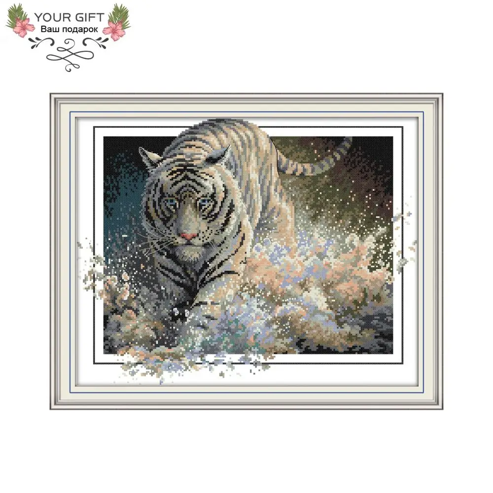 

Joy Sunday Tiger Cross Stitch DA259 14CT 11CT Counted and Stamped Home Decor Animal Handcraft Embroidery Cross Stitch Kit