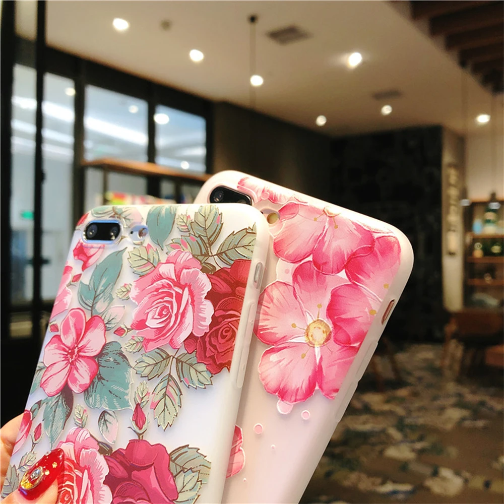 3D Рельефный цветочный чехол для телефона iPhone 5 5S SE 6 S 7 X винтажный Модный мягкий