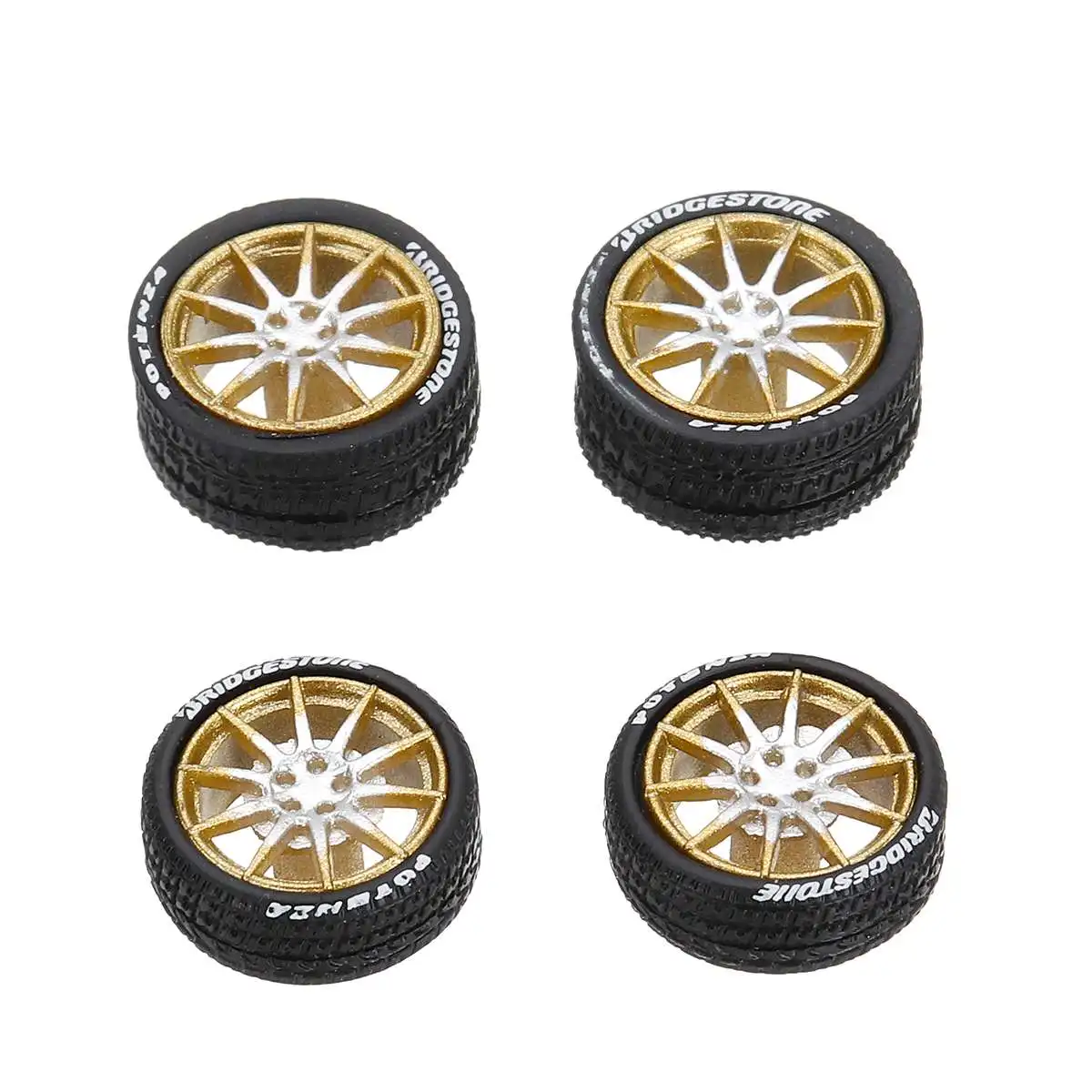 A Gold and silver 1: 64 автомобильные колеса из сплава шины модифицированный автомобиль сплав резина автомобиль ремонт колеса для автомобилей подходит для некоторых автомобилей 4 колеса один комплект - Цвет: A Gold and silver
