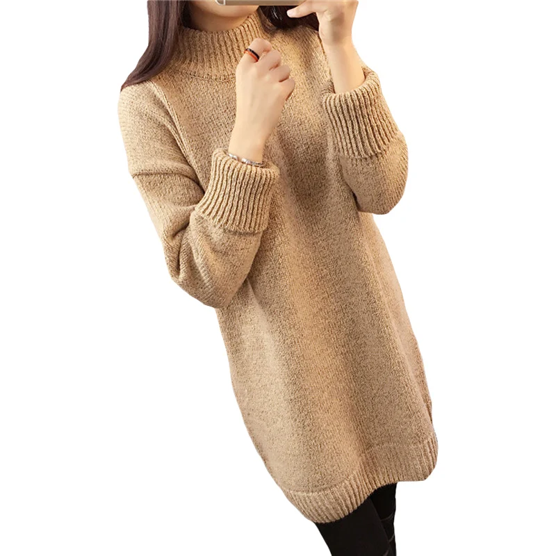 Женское платье свитер большого размера с длинным рукавом однотонный вязаный