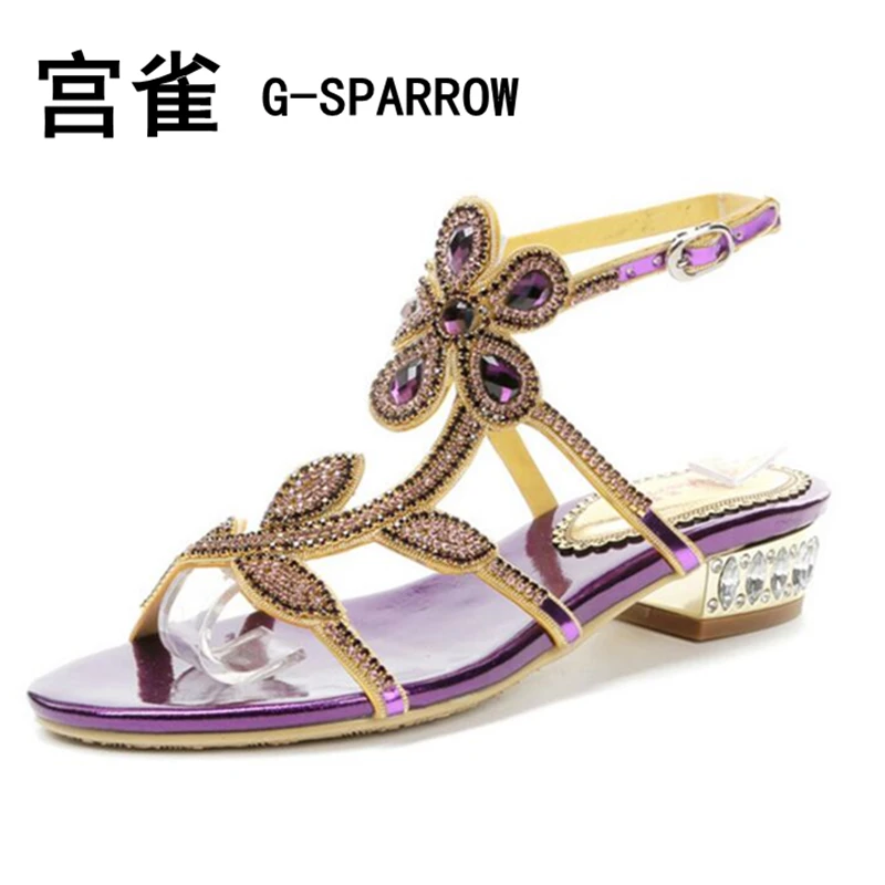 2019 летние сандалии сладкий цветочный кристалл женские туфли лодочки большие