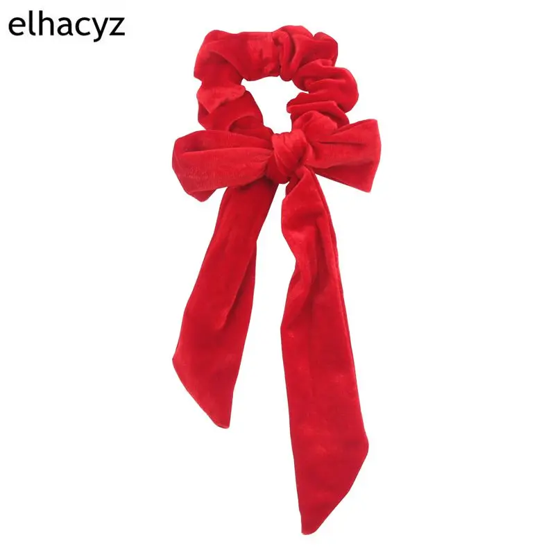 1PC Hot Sale 11 Colors Bow Velvet Scrunchies Bow knot Elastic Hair Band Girls Hair Rope Ponytail Holder Hair Tie Head wear - Цвет: 11