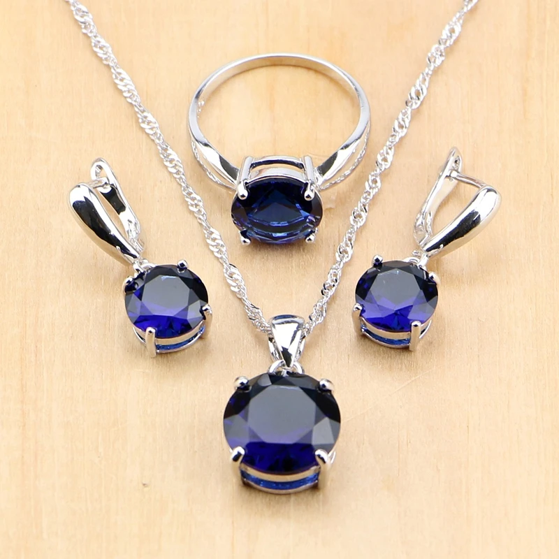 Женский комплект ювелирных изделий из стерлингового серебра 925 пробы с голубым