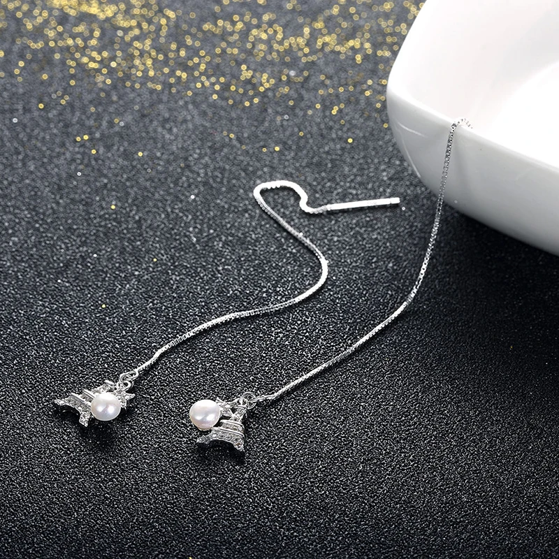 Милый романтический имитация жемчуга длинные Серьги для Для женщин реальные 925