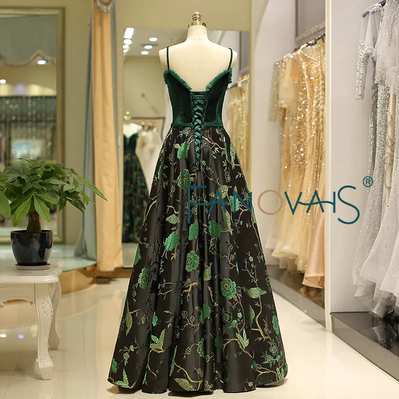 Темно-зеленые вечерние платья вышивка Vestido de Novia longo 2019 бархат цветочный принт