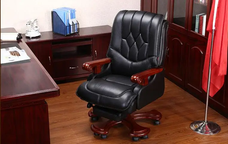 Leather boss chair reclining luxury massage computer home office solid wood swivel large class chair. | Мебель