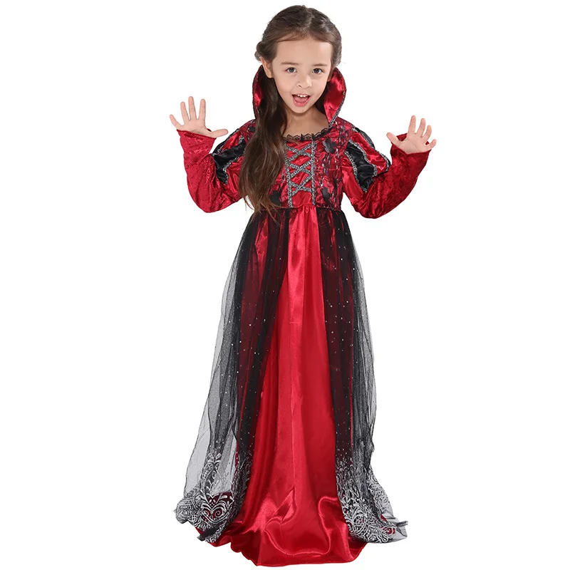 Vampire Eraspooky/красное готическое платье для девочек; карнавальный костюм вампира на Хэллоуин для детей; карнавальный костюм принцессы в средневековом стиле; кружевные платья с длинными рукавами - Цвет: Vampire