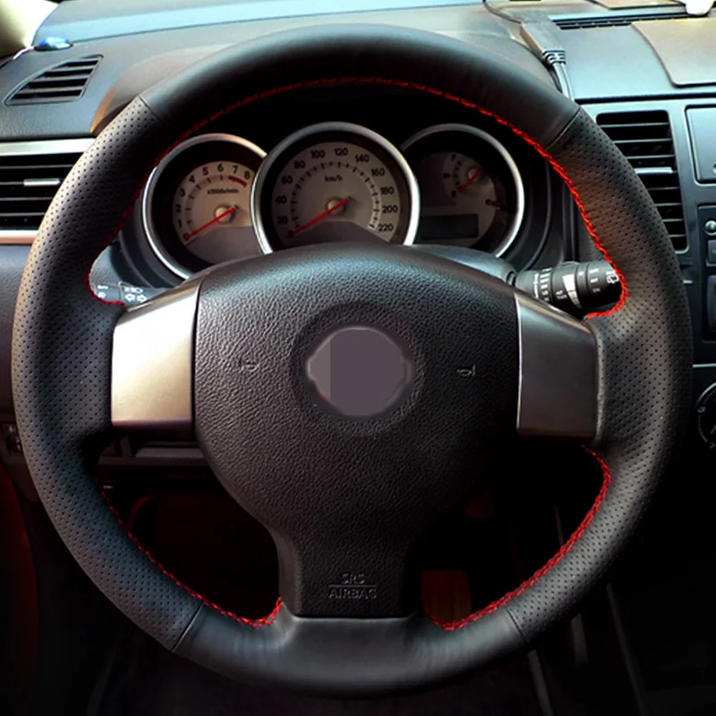 Черный чехол на руль из искусственной кожи для Nissan Tiida 2004-2010 Sylphy 2006-2011 Versa 2007-2011 Versa Note