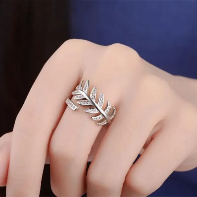

Flash Beautiful 925 Sterling Silver Jewelry Personality Korean Style Wild Double Layer Tree Leaves Fashion Opening Rings SR338