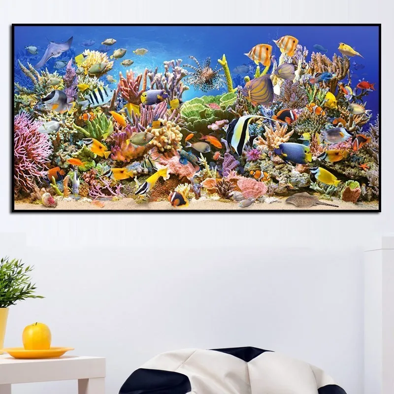 AZQSD 5D DIY алмазная живопись пейзаж рукоделие искусство полный квадрат DIY Алмазная вышивка мозаика море и рыба домашний декор живописный