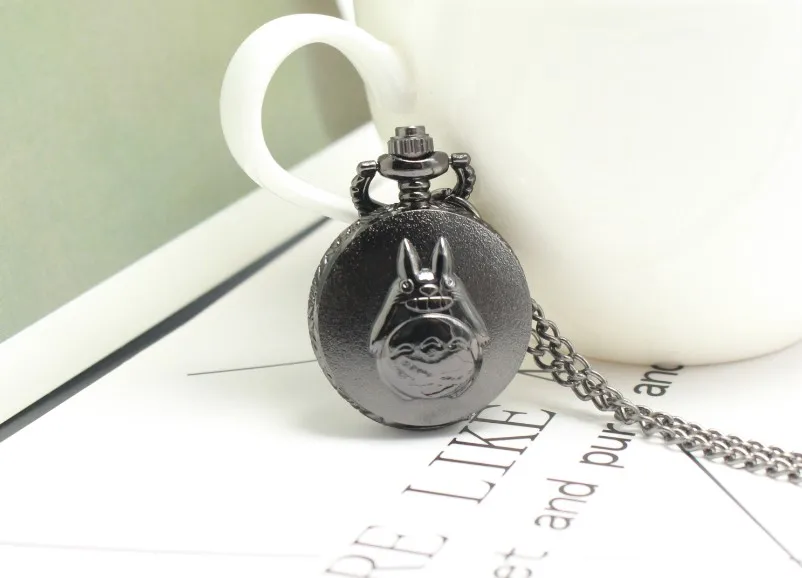 

Антикварные кварцевые карманные часы My Neighbor Totoro, ожерелье, черная цепочка, подвеска, рождественский подарок, часы, часы