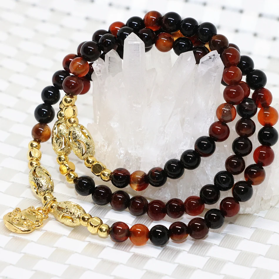 Round beads cute cat pendant vintage natural stone dream agat 6mm multilayer bracelet for women carnelian onyx diy jewelry B2196 | Украшения