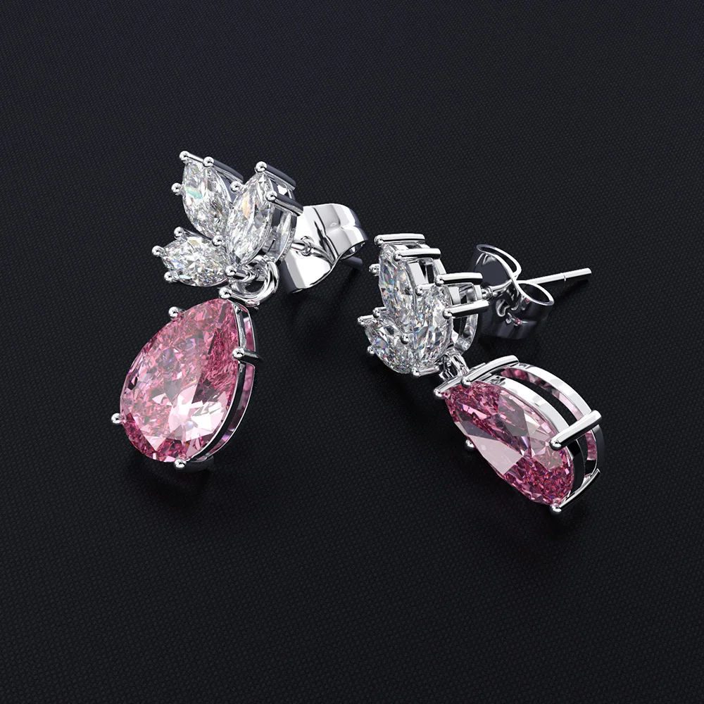 Pink Rainbamabom, 925 пробы, серебро, Муассанит, сапфир, аквамарин, драгоценный камень, висячие серьги, хорошее ювелирное изделие, подарок - Цвет камня: Pink