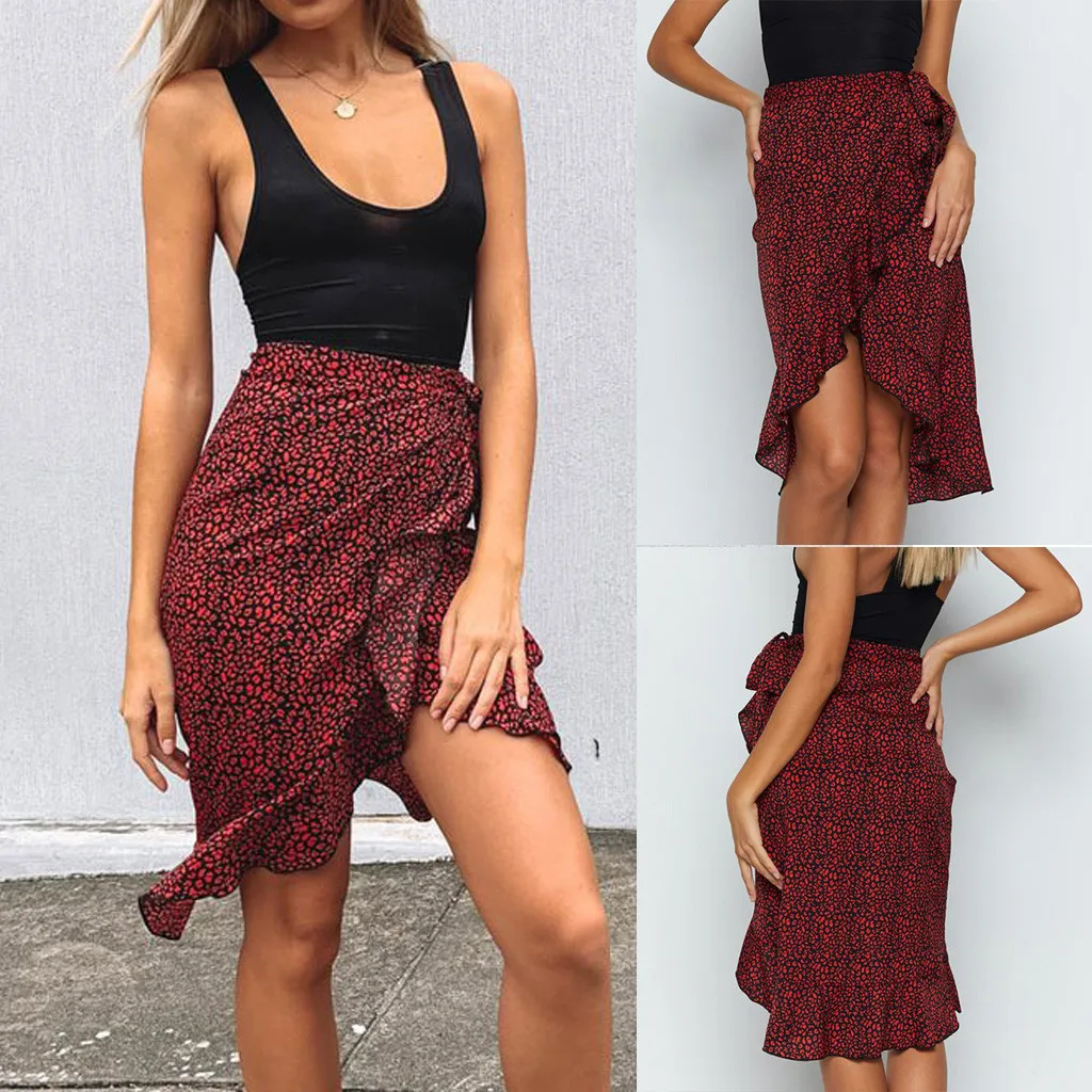 Женская леопардовая длинная юбка миди-юбка с высокой талией Офисная