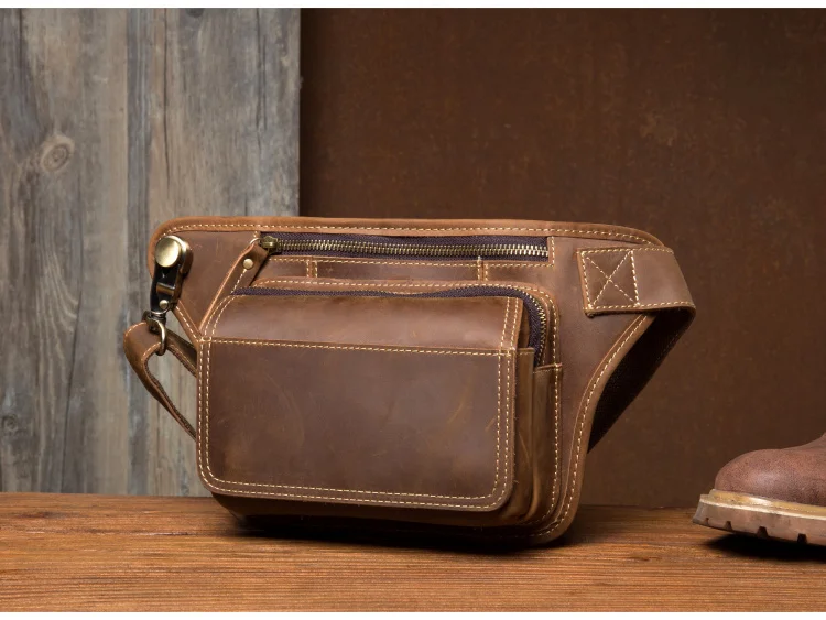New Belt Bag Men Waist Bag Phone Purse Zipper Black Pack Genuine Leather male Waist Packs Crossbody Chest Bags sac banane