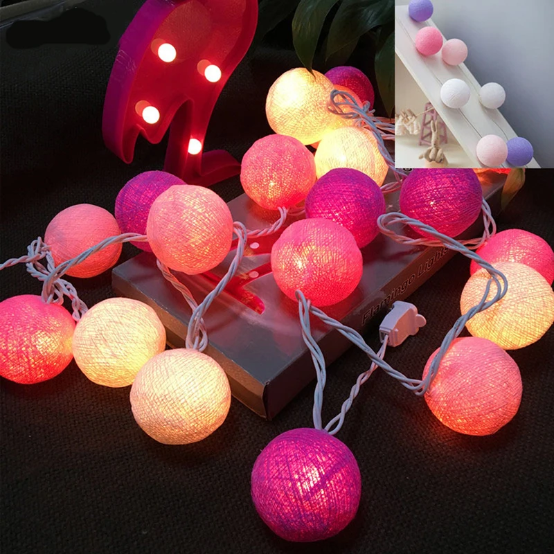 Thai Style Led Cotton ball string light AC &amp Battery Fairy Lights Outdoor Decoration Holiday Garland Christmas | Освещение