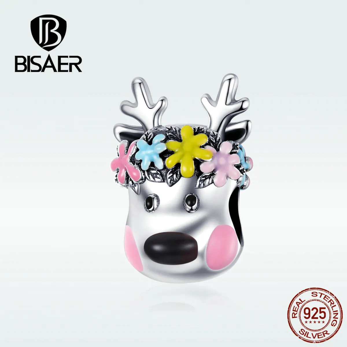 Бусины BISAER с лосем, 925 пробы, серебро, на удачу, Рождество, лось, олень, подвески, бусины, подходят для DIY браслетов, 925 серебряные ювелирные изделия EFC073