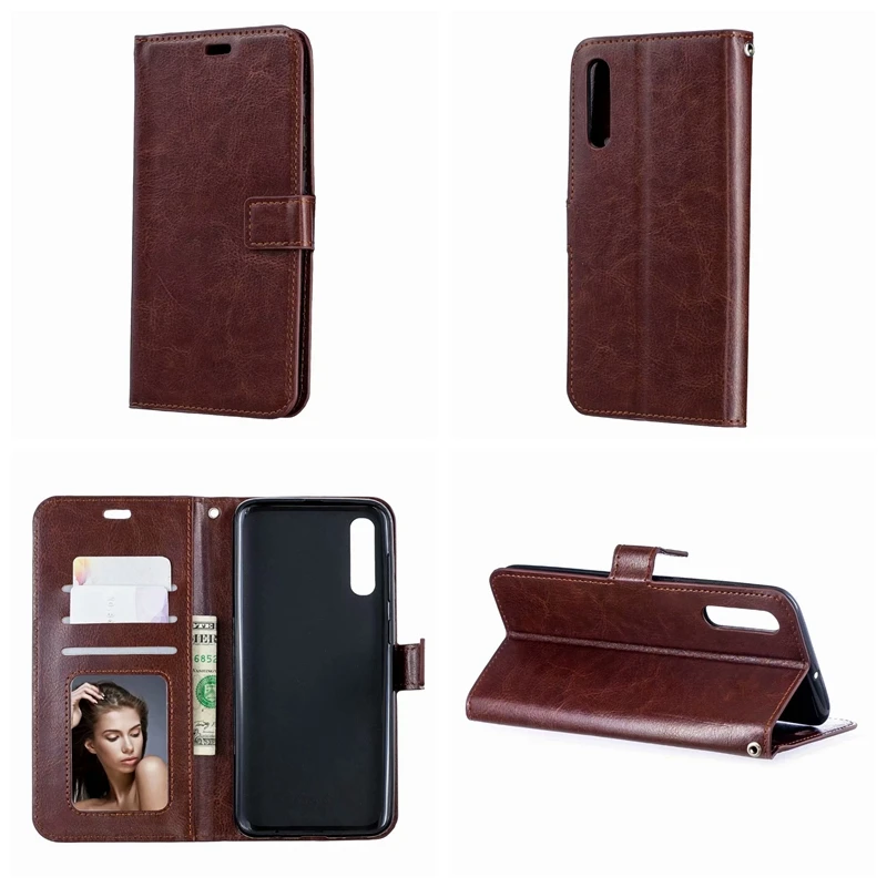 Кошелек из кожи для Galaxy M10 M20 A50 A30 A20 A8 2018 чехол с откидной крышкой Crazy Horse + ТПУ