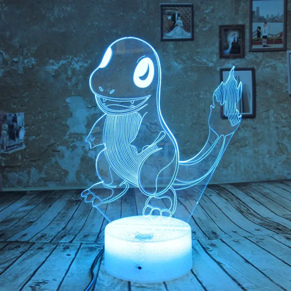 3D иллюзия LED Fire Dragon ночник 7 видов цветов Покемон сенсорный переключатель USB
