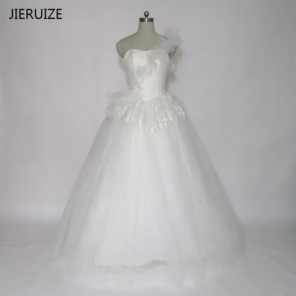 

Белое Тюлевое кружевное свадебное платье JIERUIZE на одно плечо, бальное платье со шнуровкой сзади, свадебные платья, свадебные платья