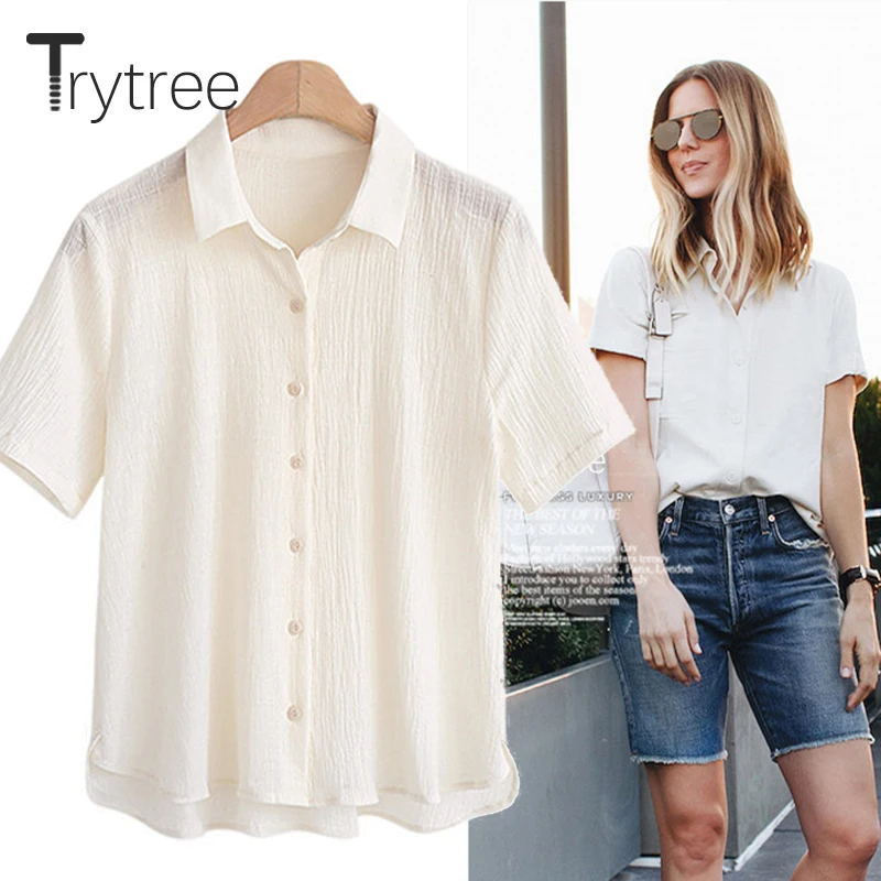 Trytree 2018 Летняя женская блузка Повседневная полиэфирная рубашка с отложным