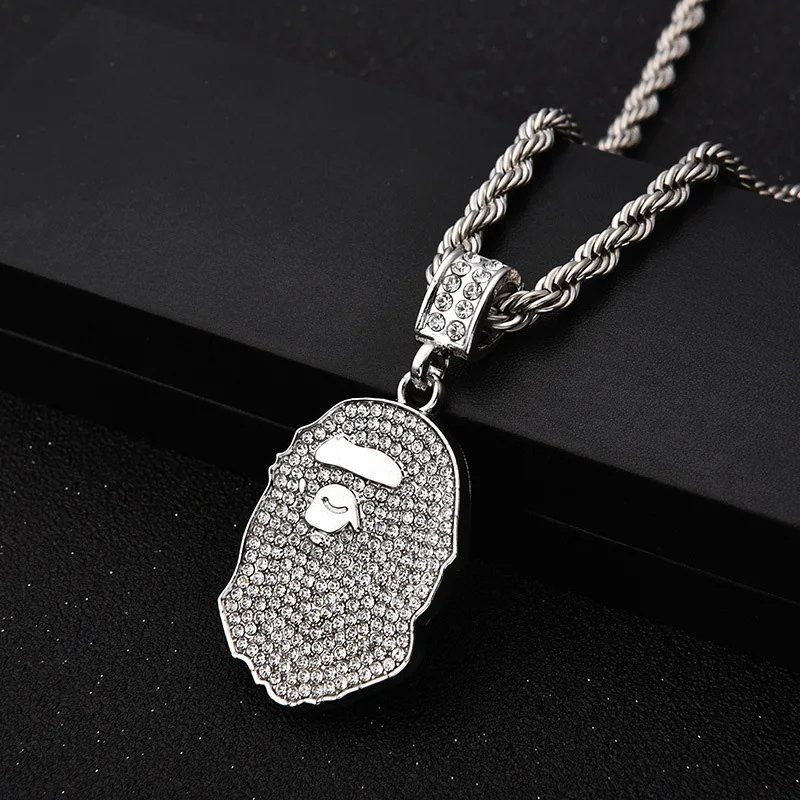 Fashonable Популярные Логотип bling Сплав ape глава кулон в стиле хип хоп цепочки и ожерелья плотный алмаз Подлинная