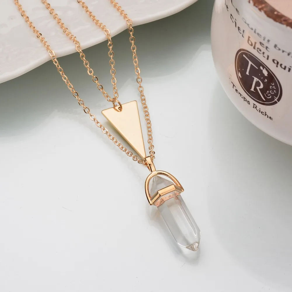 Богемное многослойное золотое ожерелье с мраморным натуральным камнем