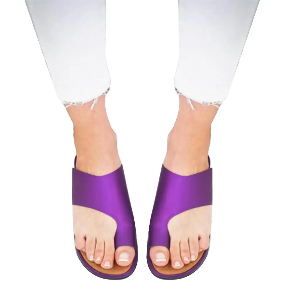 

Clip Toe Faux Leather Slide Sandals Summer Beach Shoes Women Flat Flip-Flops