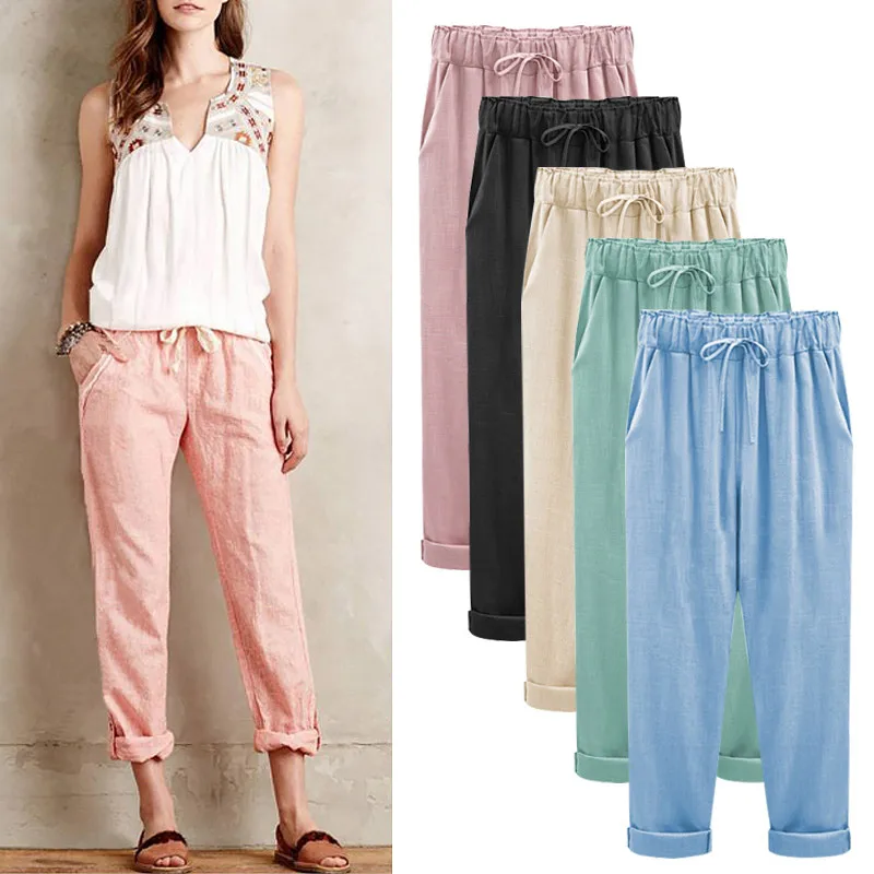 

summer women pants linen cotton casual harem pants candy color harajuku trousers female ankle-length pants women